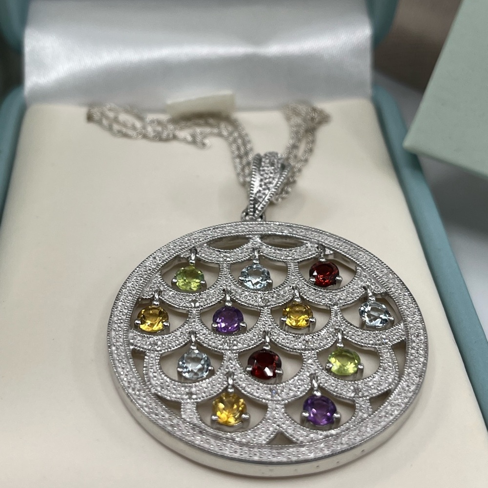 Ross-Simons Sterling Silver Multi-Gemstone Necklace – Vintage Statement Piece - Picture 4 of 17